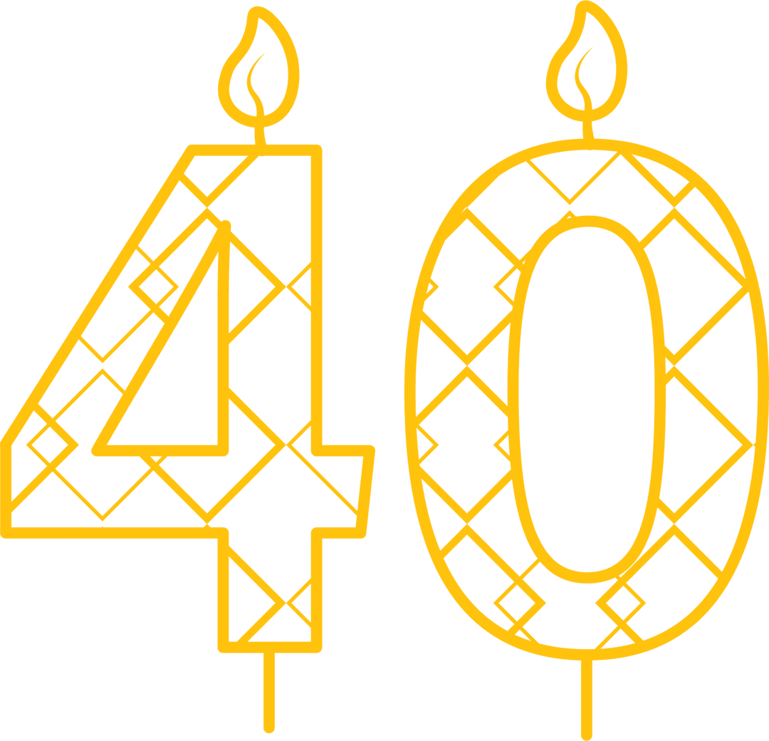 Transparent Yellow 40 Birthday Candle with Geometric Pattern