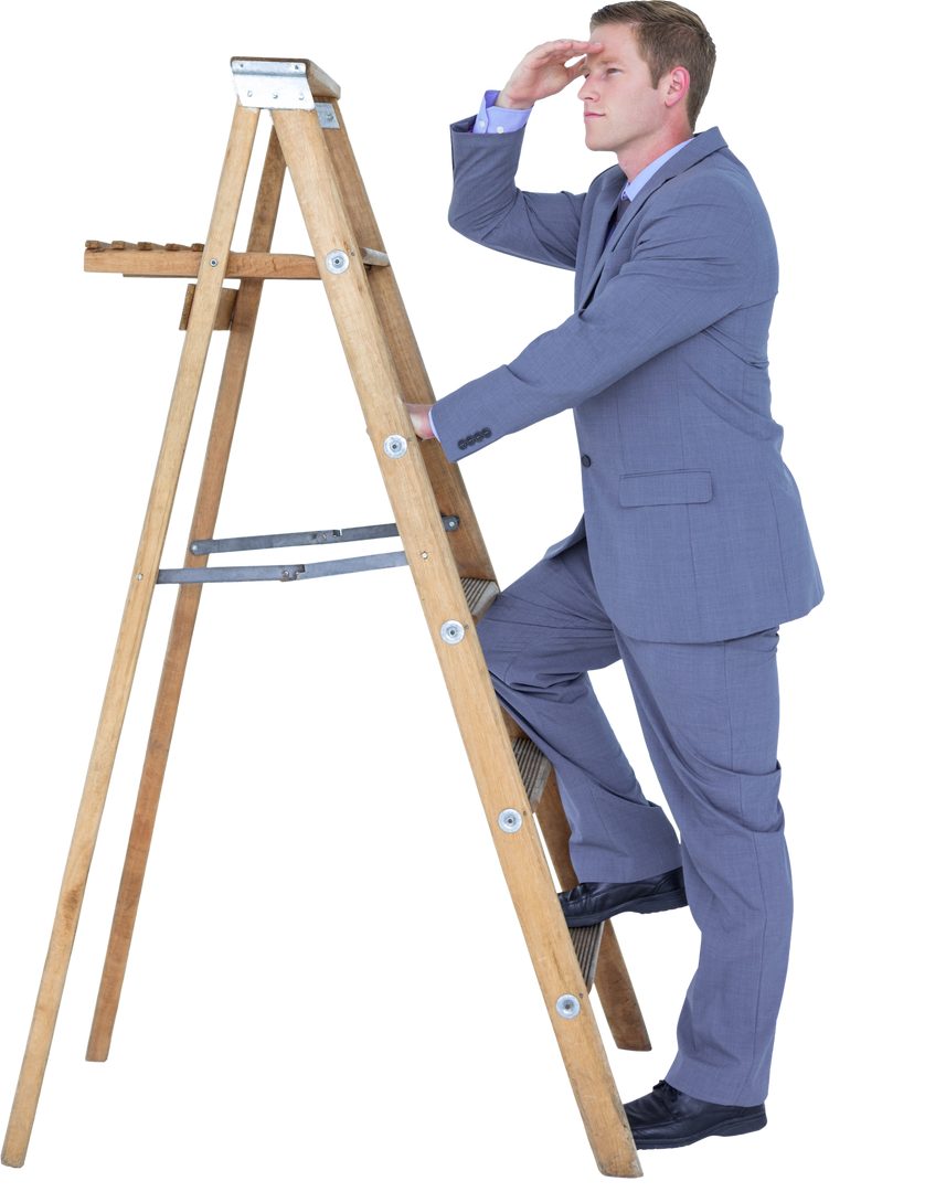 Businessman Climbing Ladder and Looking Away - Transparent Background - Download Free Stock Images Pikwizard.com