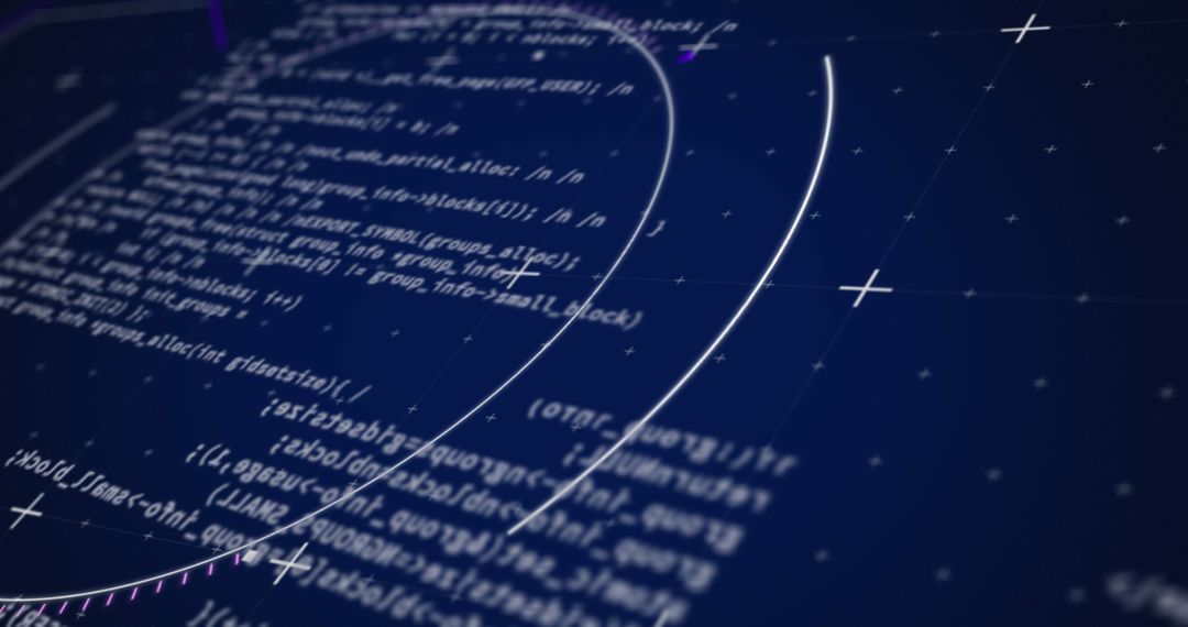 Abstract Digital Code and Circular Patterns on Dark Background