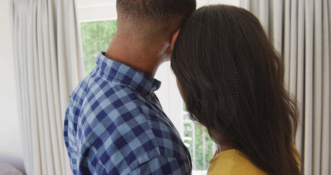 Couple Leaning Heads Together at Window Sharing Quiet Intimacy and Home Tranquility