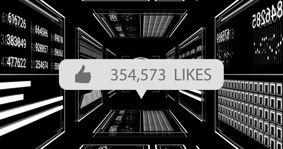 Digital Data Tunnel with Floating Like Count in Futuristic Interface