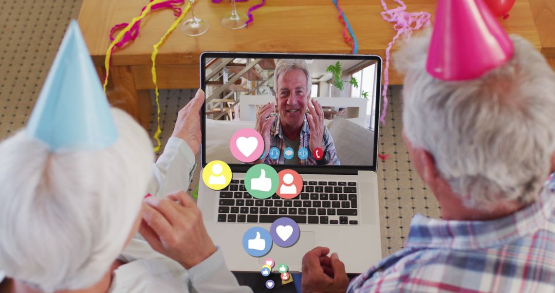 Senior Couple Celebrating Virtually with Video Call