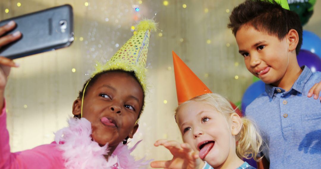 Diverse Children Taking Selfie at Birthday Party Celebrating Fun - Free Images, Stock Photos and Pictures on Pikwizard.com