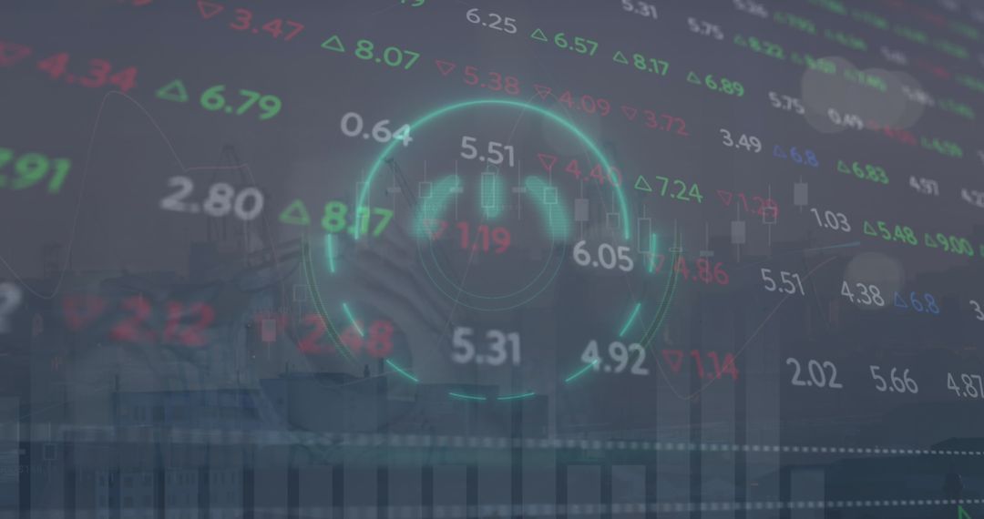 Power Button Overlaid on Stock Market Data and Digital Presentation