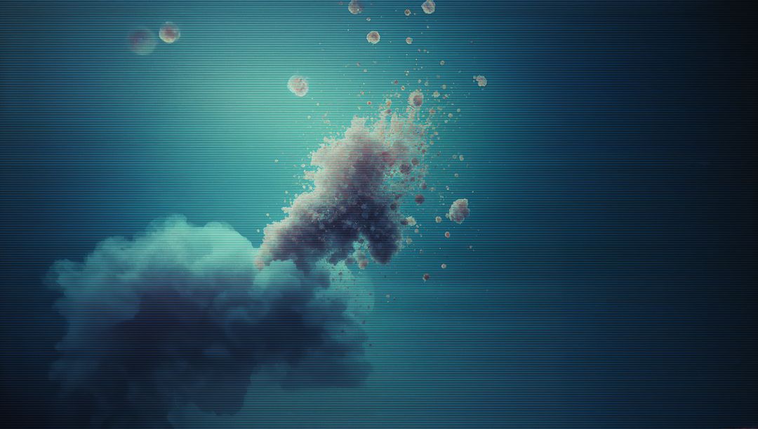 Abstract Digital Smoke and Bubbles Fusion with Teal-Blue Gradient