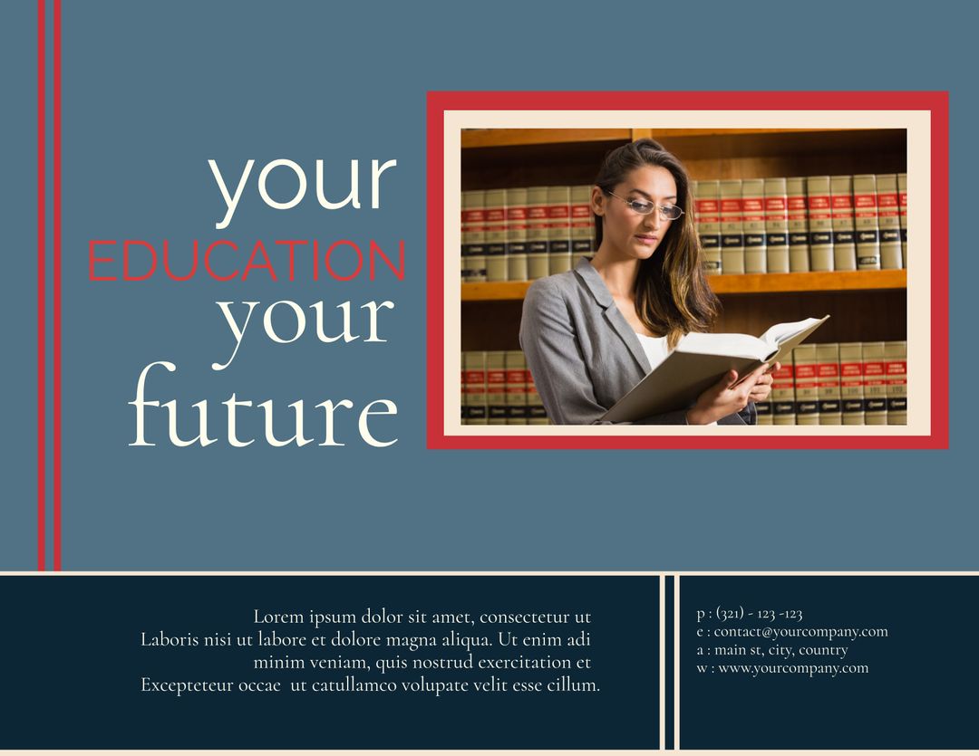 Focused Woman Reading Book Symbolizing Academic Growth for Educational Promotion