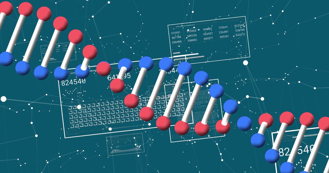 3D DNA Helix Floating on Digital Interface Background