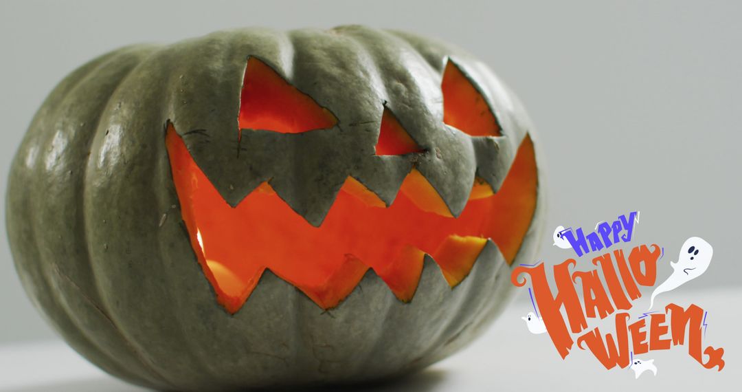 Spooky Pumpkin Lantern with Happy Halloween Text