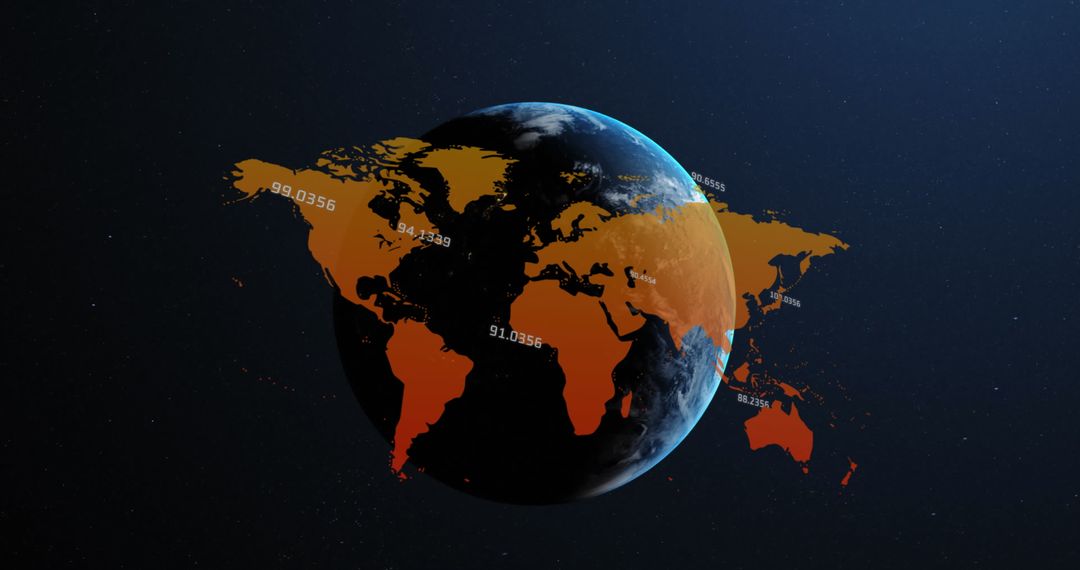Global Data Connected World Map with Rotating Earth in Space