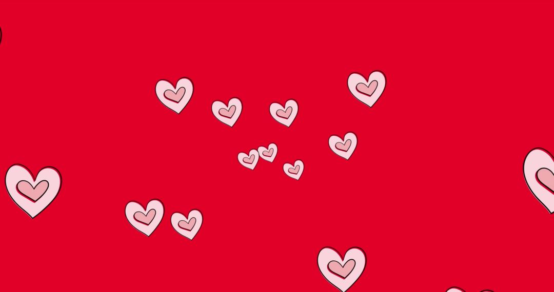 Pink Hearts on Vibrant Red Background for Valentine's Day