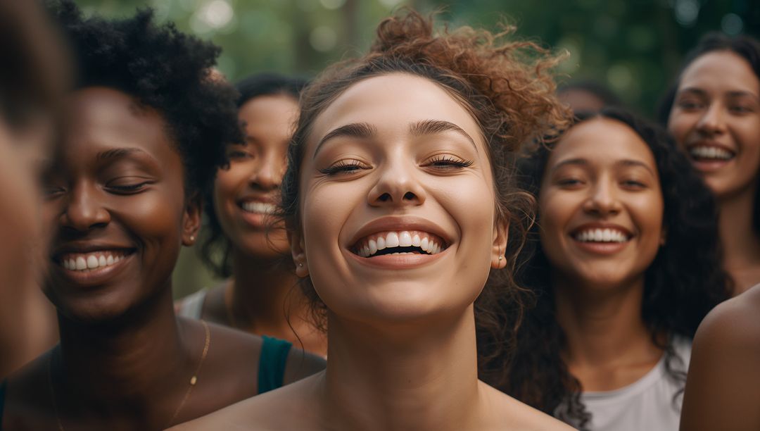 Joyful Group of Friends in Natural Setting Celebrating Diversity