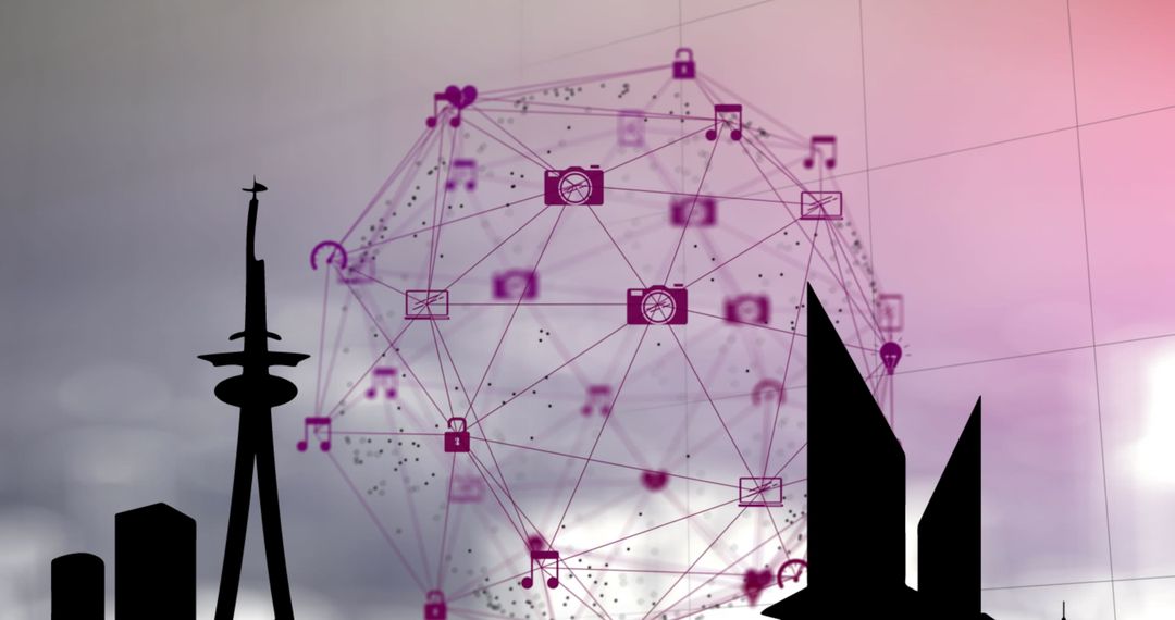 Digital Networking Concepts Over Urban Skyline Silhouette