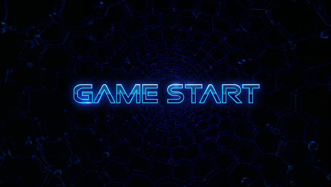 Neon Blue Game Start in Futuristic Virtual Tunnel
