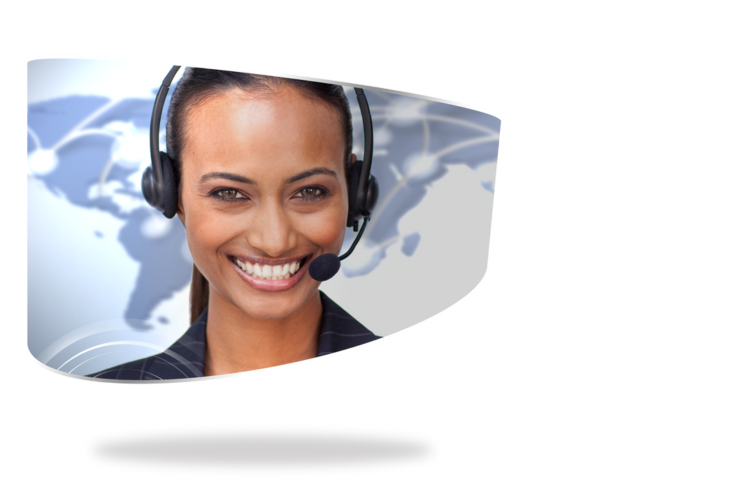 Smiling Call Center Agent with Headset and Abstract Transparent Globe Background - Download Free Stock Images Pikwizard.com