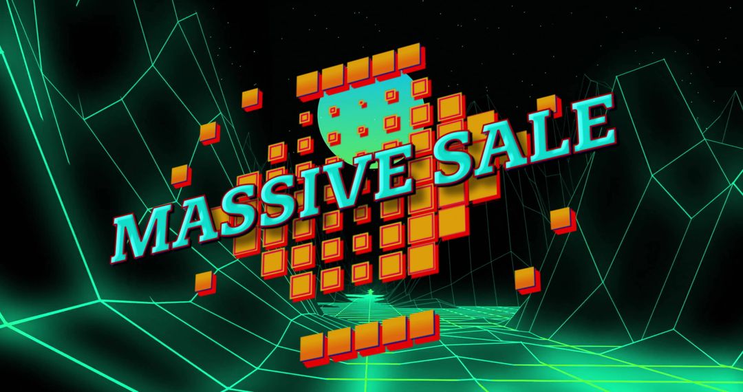Dynamic Neon Massive Sale Promotion with 3D Blocks