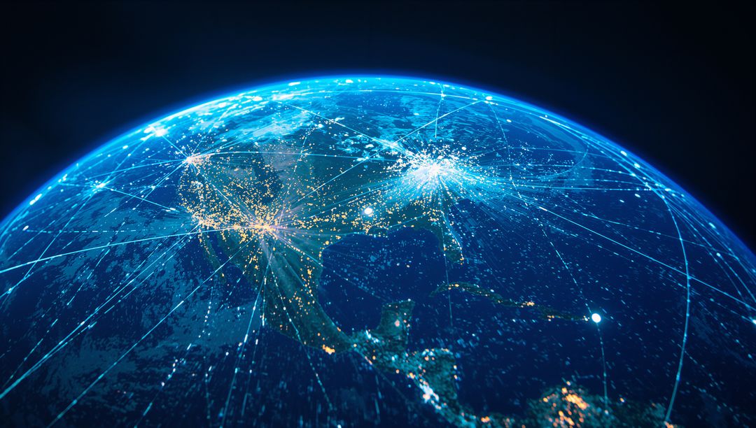 Earth from Space Showing Glowing Network Connectivity Across Cities