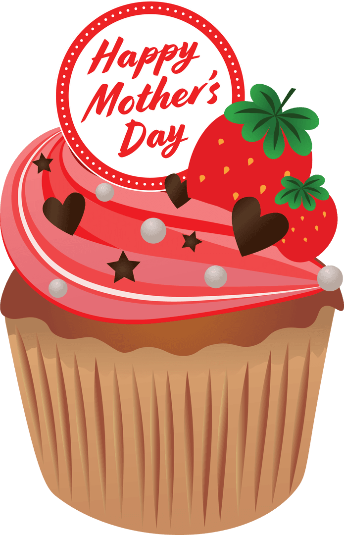 Delicious Mother's Day Cupcake Illustration on Transparent Background