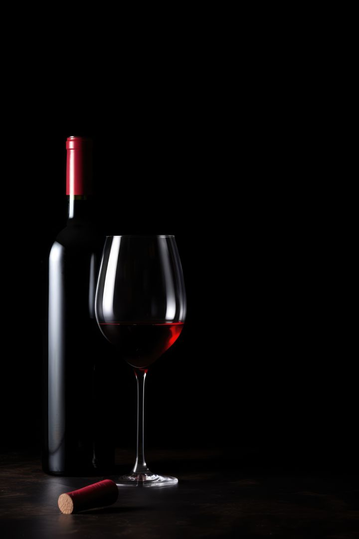 Red Wine Bottle and Glass Against Dark Background - Free Images, Stock Photos and Pictures on Pikwizard.com