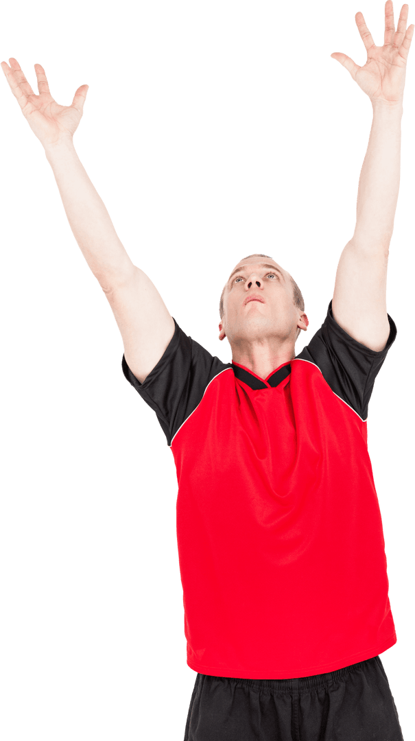 Enthusiastic Athlete Stretching Up, Wearable Sport attire with Transparent Background