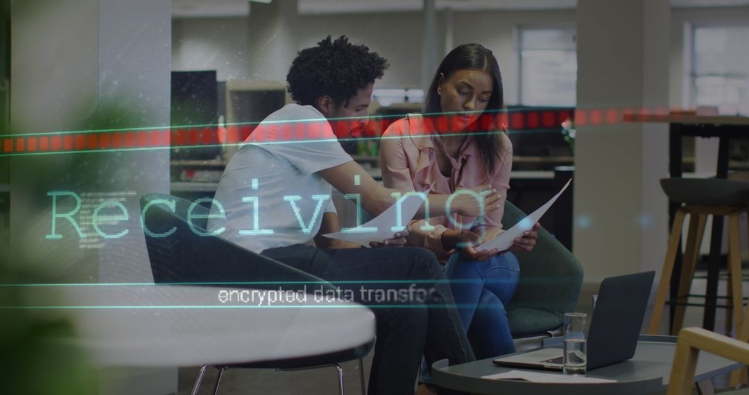 Collaboration in Modern Office with Digital Interface Overlay