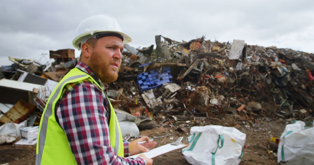 Engineer Conducting Waste Management Inspection at Landfill - Free Images, Stock Photos and Pictures on Pikwizard.com