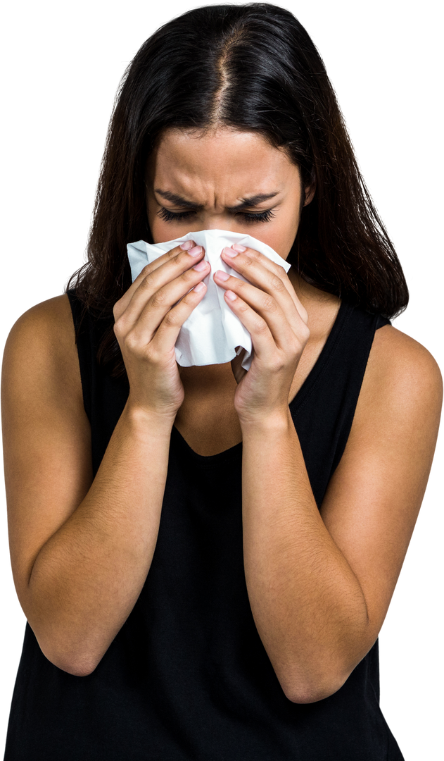 Woman Sneezing with Tissue, Transparent Background Image - Download Free Stock Images Pikwizard.com