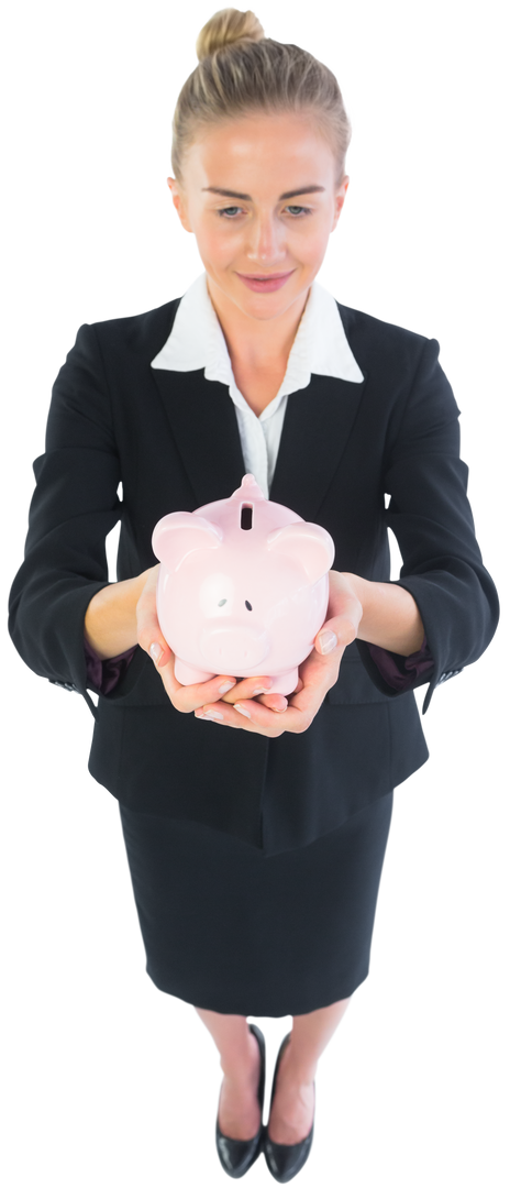 Transparent Background Businesswoman Holding Pink Piggy Bank - Download Free Stock Images Pikwizard.com