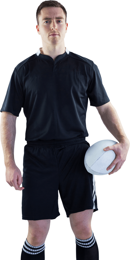 Transparent Rugby Player Holding Ball Looking Forward