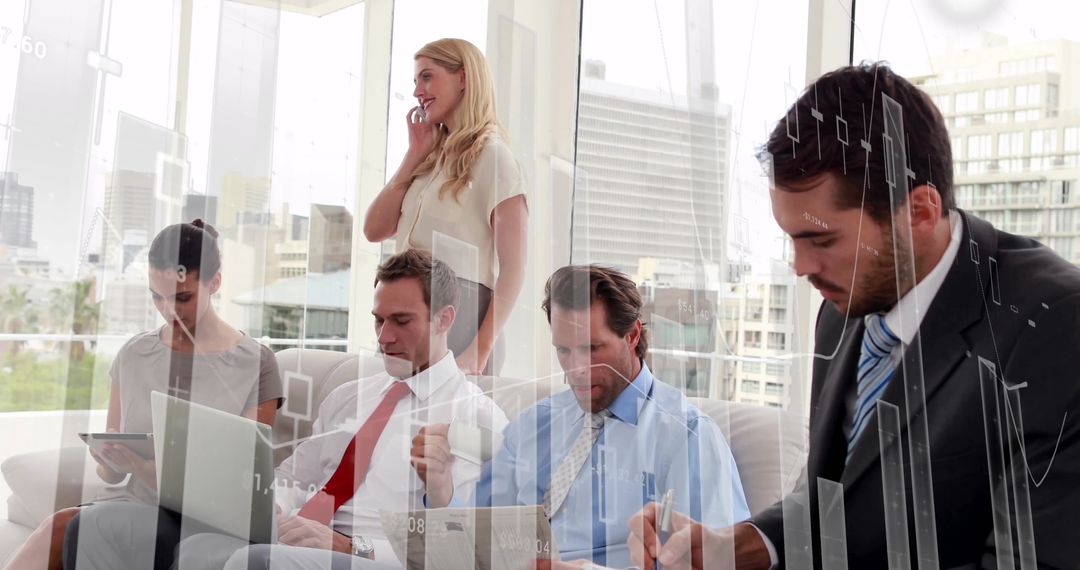 Financial Team Analyzing Data Amidst Graph and Chart Projections