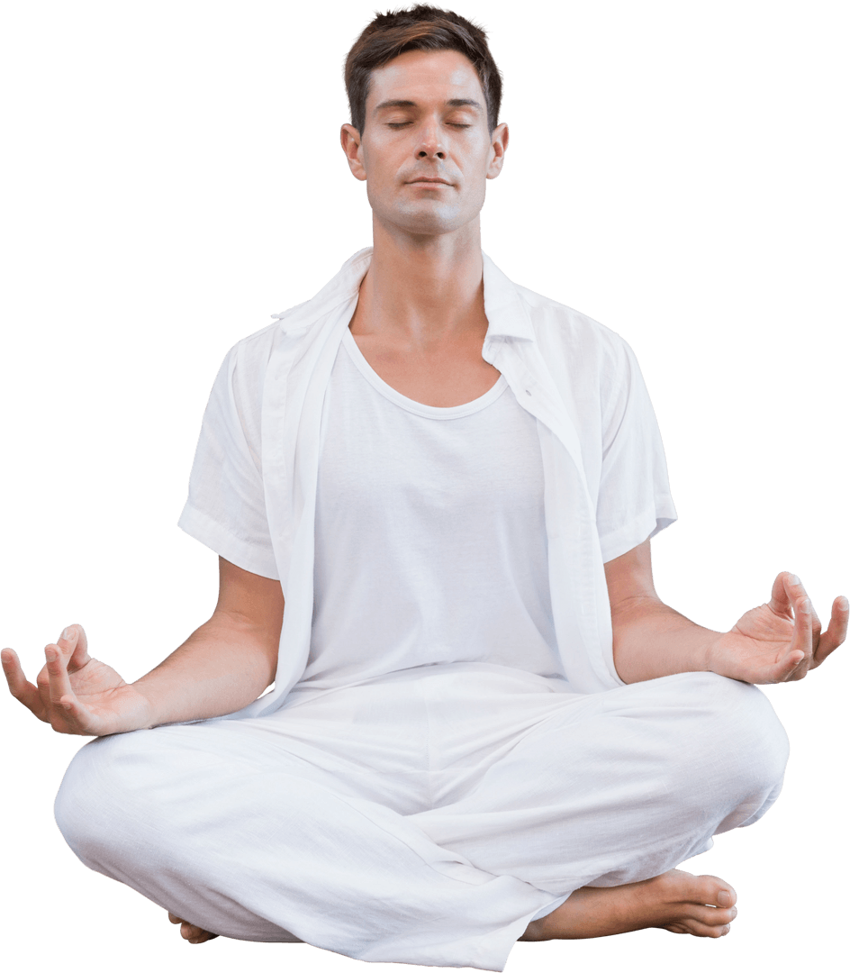 Calm Man Practicing Yoga on Transparent Background