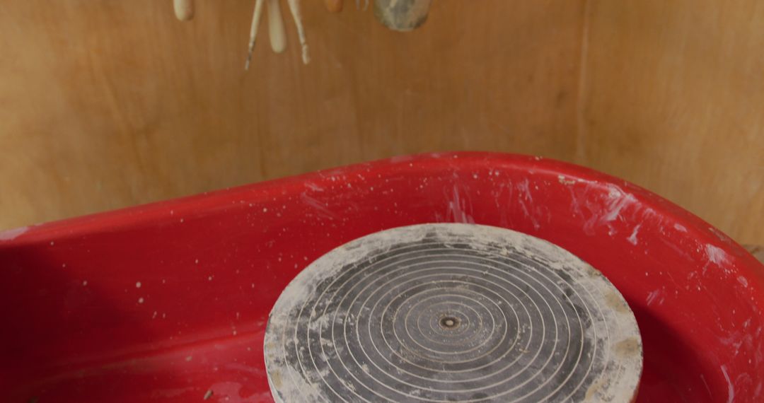 Pottery Wheel and Tools in Rustic Workshop