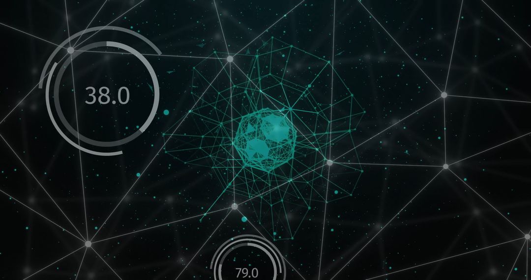 Digital Network Connections on Black Background with Data Nodes