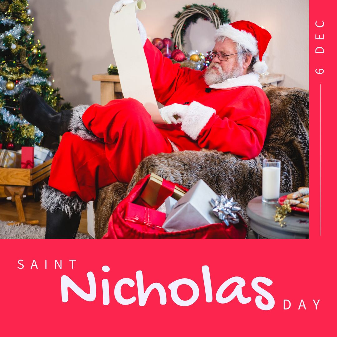 Santa Claus Sitting in Chair Holding Scroll on Saint Nicholas Day - Download Free Stock Templates Pikwizard.com