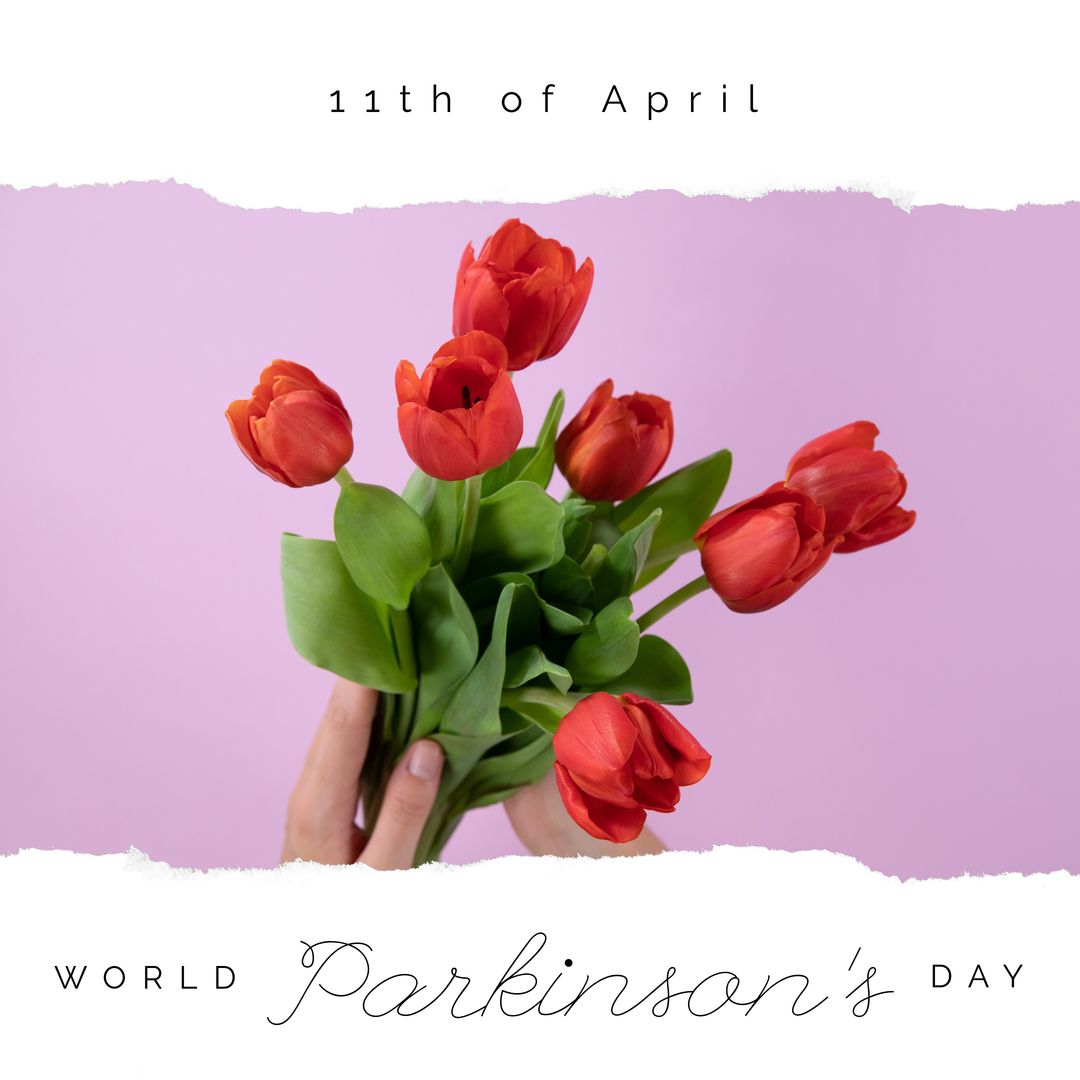 World Parkinson's Day Celebration with Red Tulips on Light Pink Background - Download Free Stock Templates Pikwizard.com