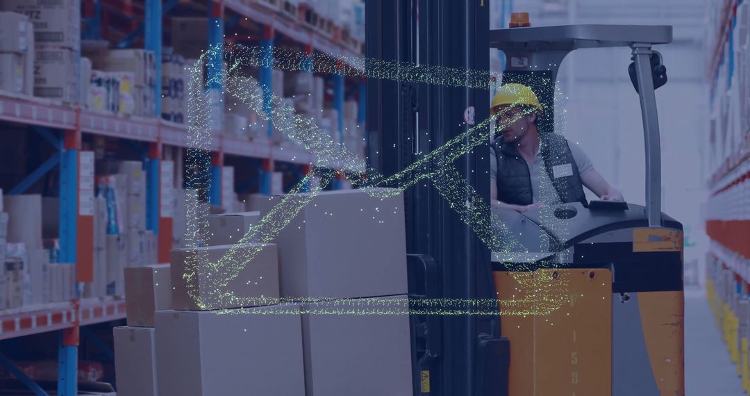 Digital Data Processing with Warehouse Worker and Shipping Concept
