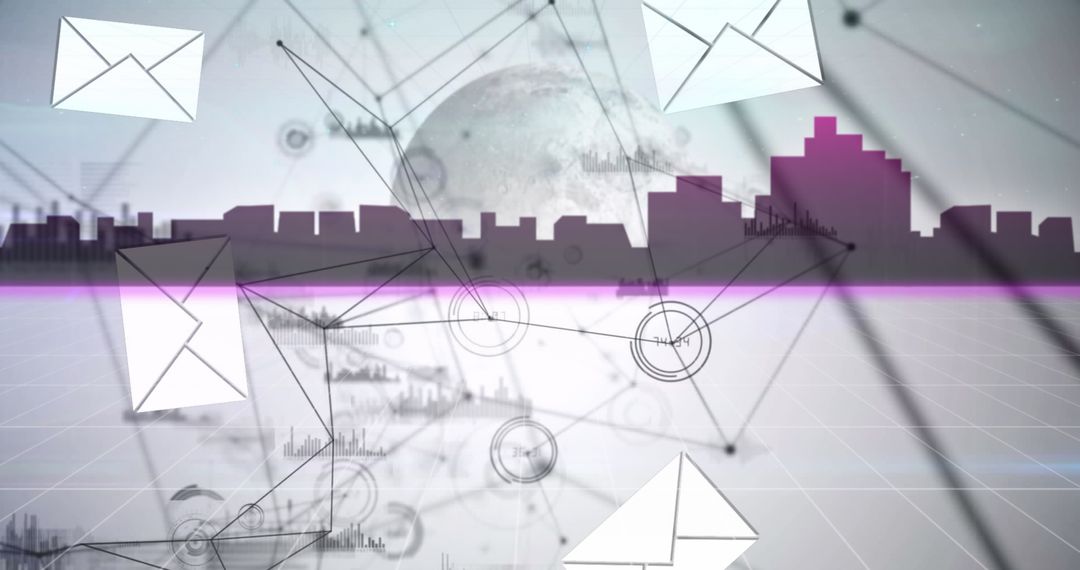 Global Network Connections with Digital Cityscape Background