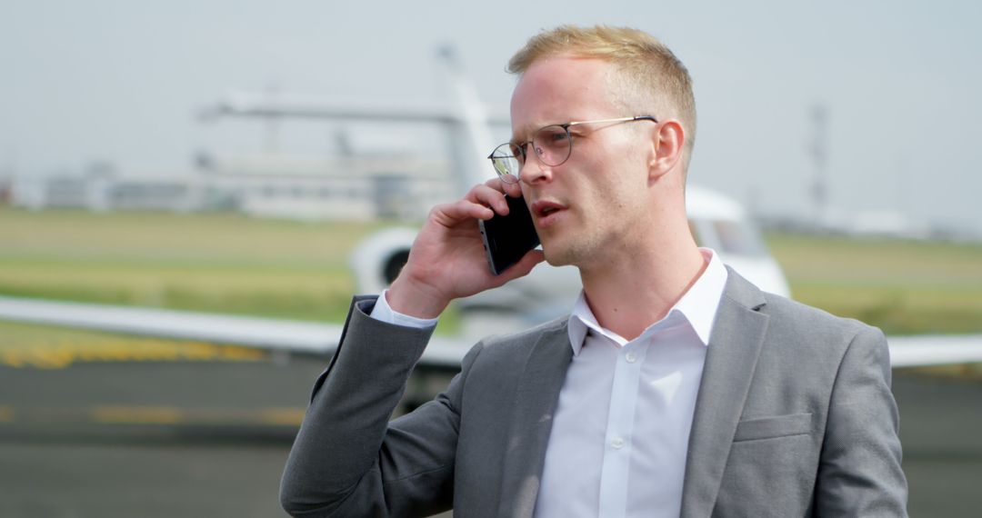 Businessman Talking on Phone at Airport - Free Images, Stock Photos and Pictures on Pikwizard.com