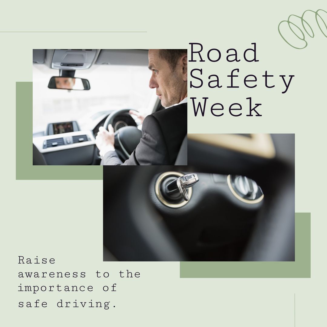 Road Safety Week Campaign Poster with Man Driving Car - Download Free Stock Templates Pikwizard.com