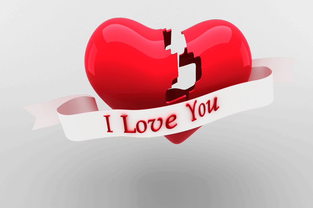 Broken Heart with I Love You Banner on Transparent Background