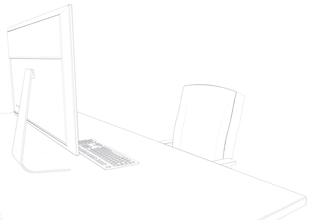 Transparent Office Workspace with Computer and Chair Illustration