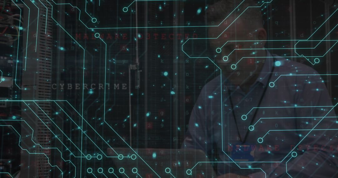 Cybersecurity Concept with Digital Padlock and Circuit Image Overlay