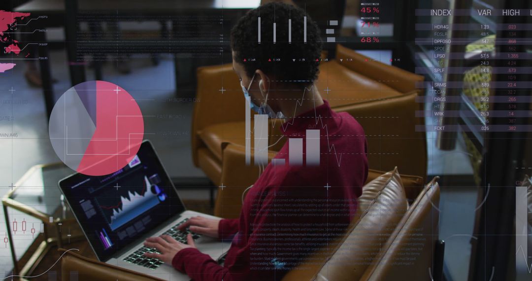 Analyzing Financial Data on Laptop with Digital Infographics Overlay - Free Images, Stock Photos and Pictures on Pikwizard.com