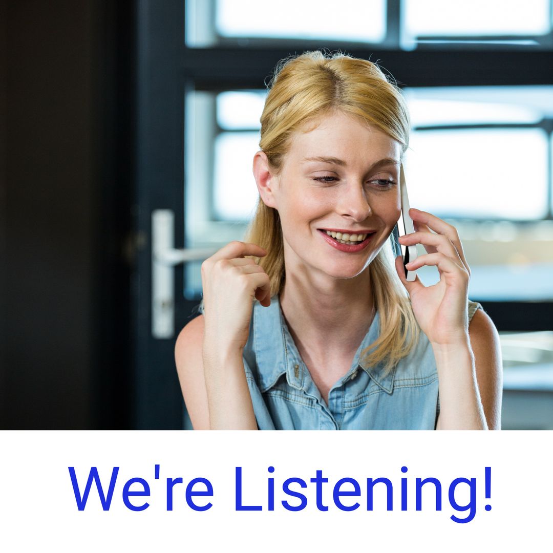 Smiling Woman Talking on Phone Highlighting Supportive Listening