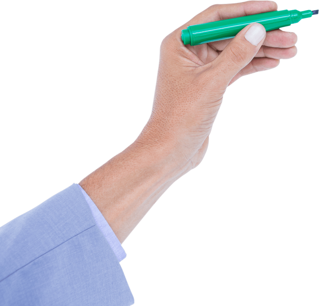 Hand Writing with Green Marker Isolated on Transparent Background