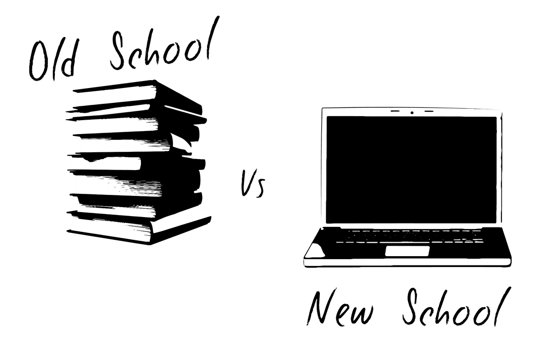 Old vs New School Concept on Transparent Background Academic Tech