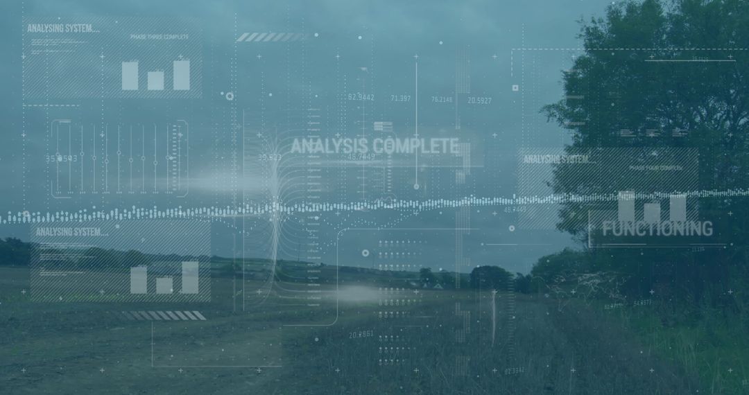 Digital Data Visualization Overlaying Scenic Countryside