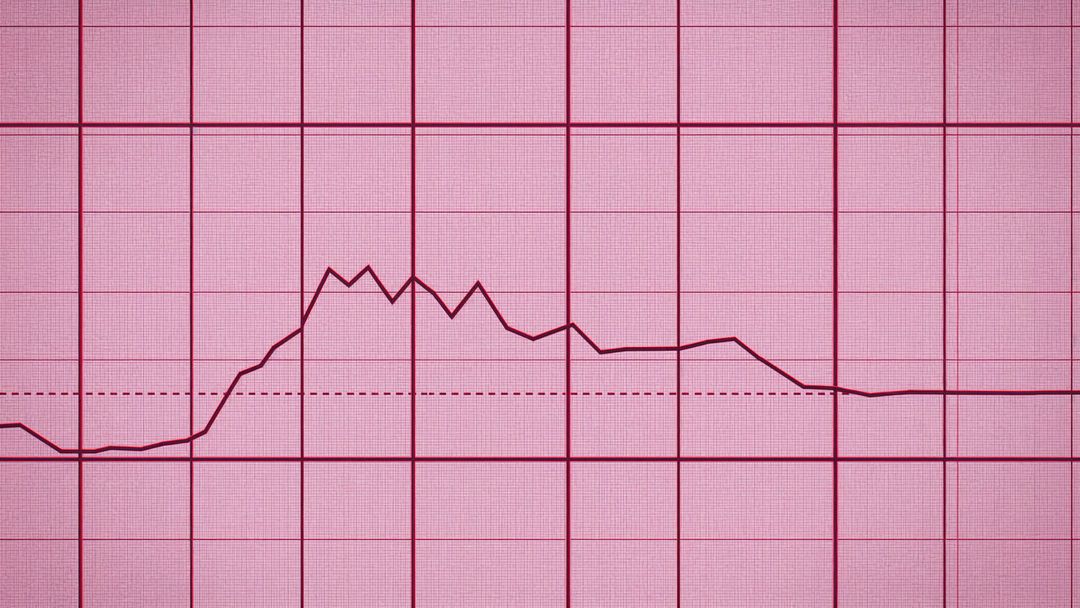 Undulating Maroon Line on Pink Grid Background Signifying Data Trends