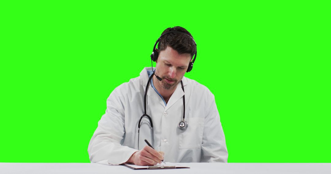 Doctor Consulting Patient Online with Headset and Green Screen Background - Free Images, Stock Photos and Pictures on Pikwizard.com