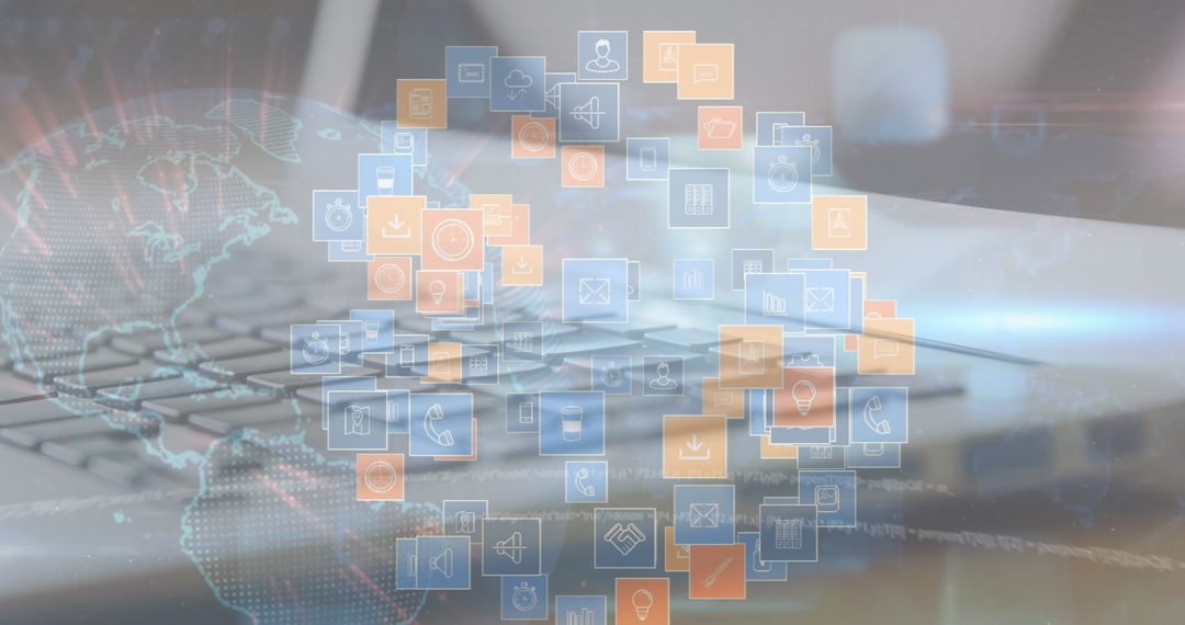 Digital Innovation Network with Floating Tech Icons