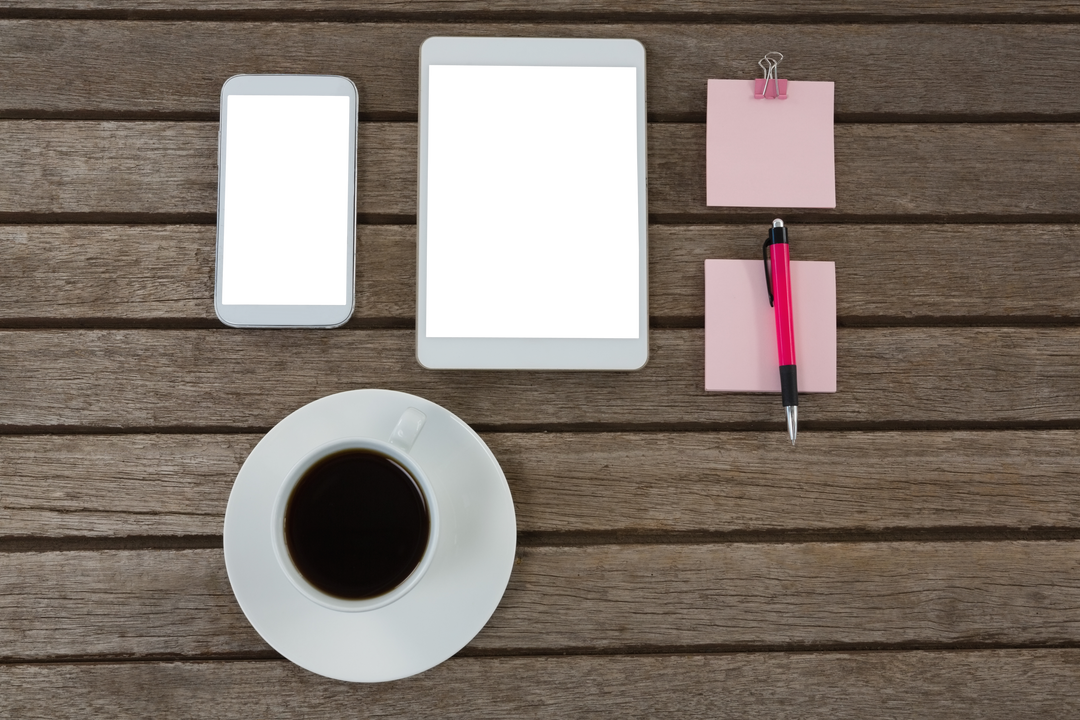 Transparent Digital Office Setup on Wooden Surface - Download Free Stock Images Pikwizard.com